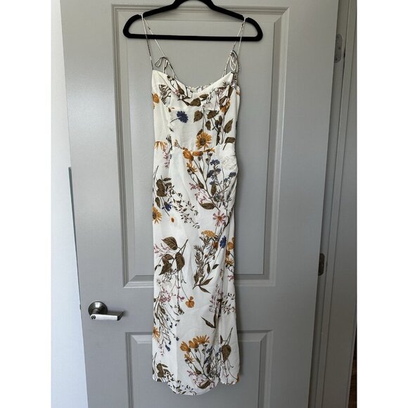 Reformation Kourtney Dress in Frolic Size 0 Midi Cream Floral High Slit Feminine - Picture 3 of 11